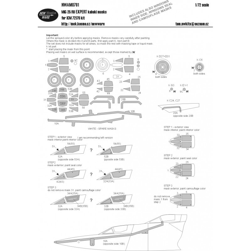 Accessoire Mikoyan MiG-25RU EXPERT masques kabuki verrières d'avions