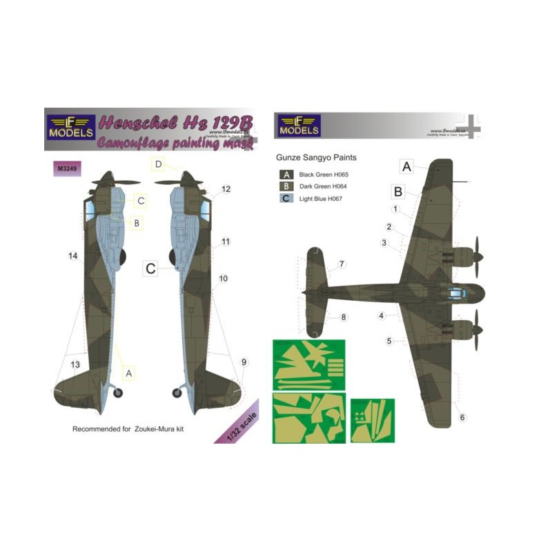 Masques de peinture à motif camouflage Henschel Hs-129B (conçus pour être utilisés avec les kits Zouki-Miura)