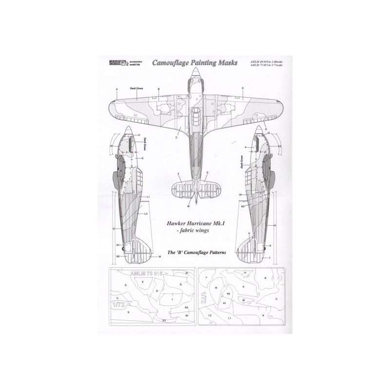 Accessoire Hawker Hurricane Mk.I / ailes en tissu 'B' schéma camouflage masque de peinture