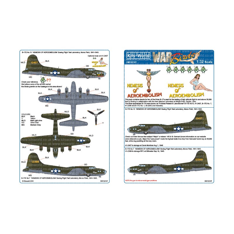 Décal Aoeing B-17E Fling Fortress 41-2407 No.13 'NEMESIS OF AEROEMBOLISM' Boeing Flight