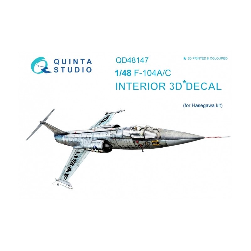 Décalcomanie Lockheed F-104A/F-104C Starfighter imprimé en 3D et intérieur coloré sur papier autocollant (conçu pour être utilis