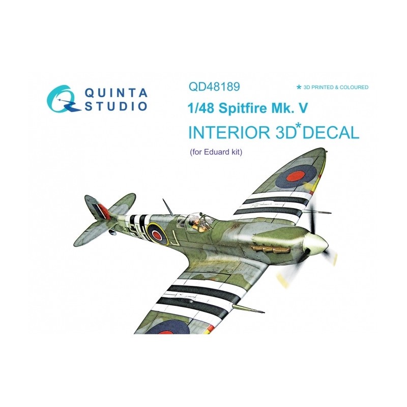 Décalcomanie Supermarine Spitfire Mk.V Intérieur coloré et imprimé en 3D sur papier autocollant (conçu pour être utilisé avec le