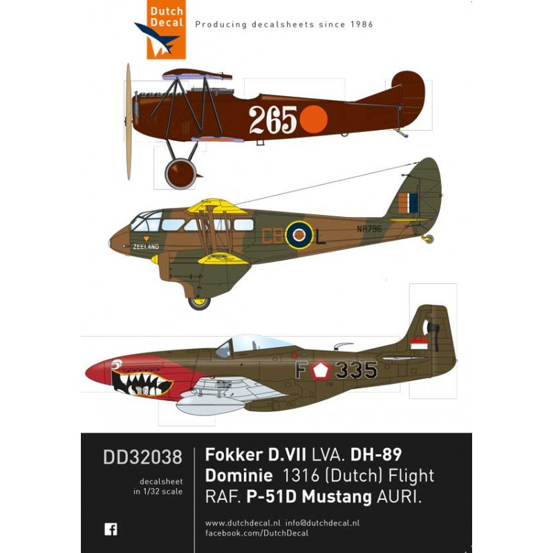 Décal Fokker D.VII, de Havilland Dominie, P-51D AURI nord-américain