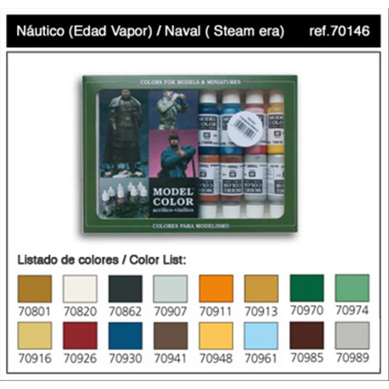 Peinture Vallejo MODEL Color: Naval (Steam Era) - SET 16 couleurs acryliques 17 ml