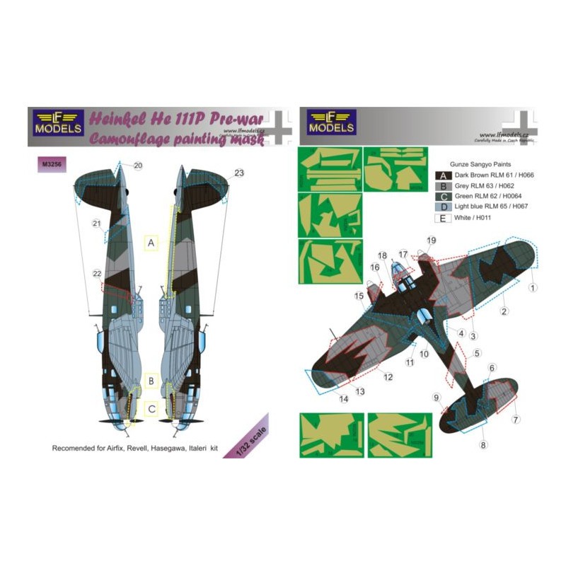 Heinkel He-111P Masques de peinture à motif de camouflage d'avant-guerre (conçus pour être utilisés avec les kits Revell) [He-11