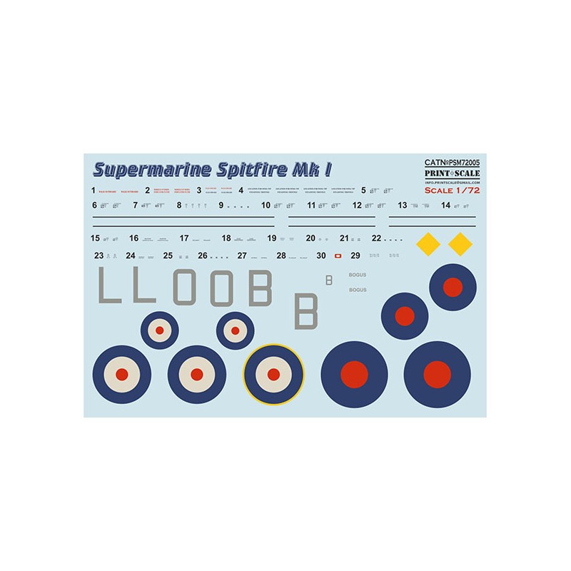 Supermarin Spitfire Mk.I includes camouflage pattern paint mask and decals.Supermarine Spitfire Mk l,