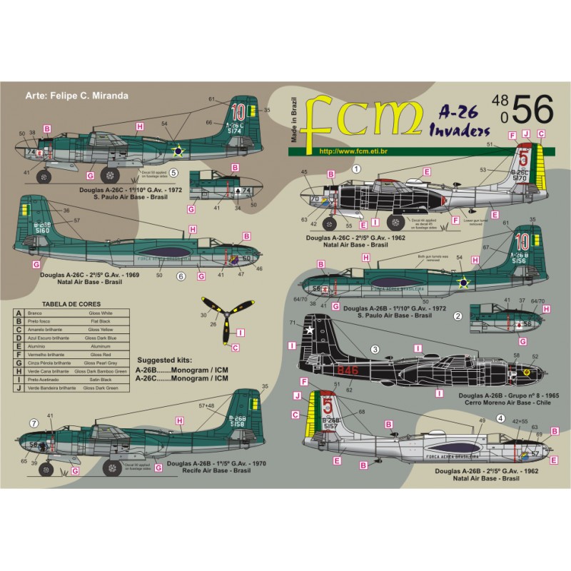 Décal Envahisseurs Douglas A-26B/A-26C. Armée de l'air brésilienne et chilienne