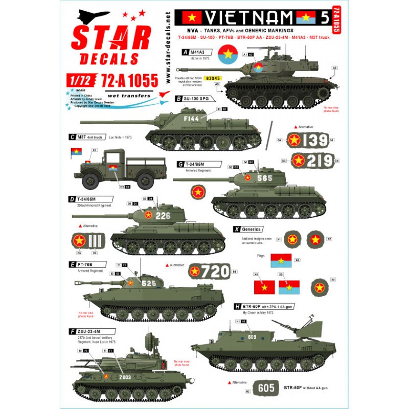 Décal Vietnam 5. Marquages nord-vietnamiens de la NVA pour chars et AFV. (Soviétique)