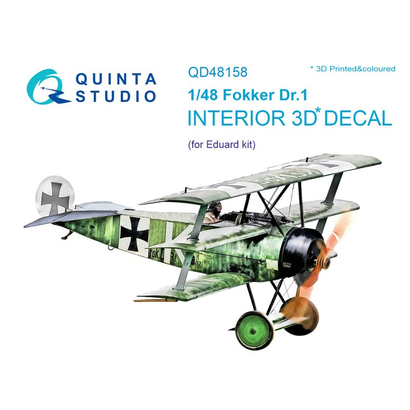 Décalcomanie Fokker Dr.1 Intérieur coloré et imprimé en 3D sur papier autocollant
