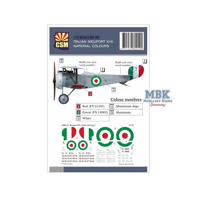Décal Couleurs nationales italiennes Nieuport XVII