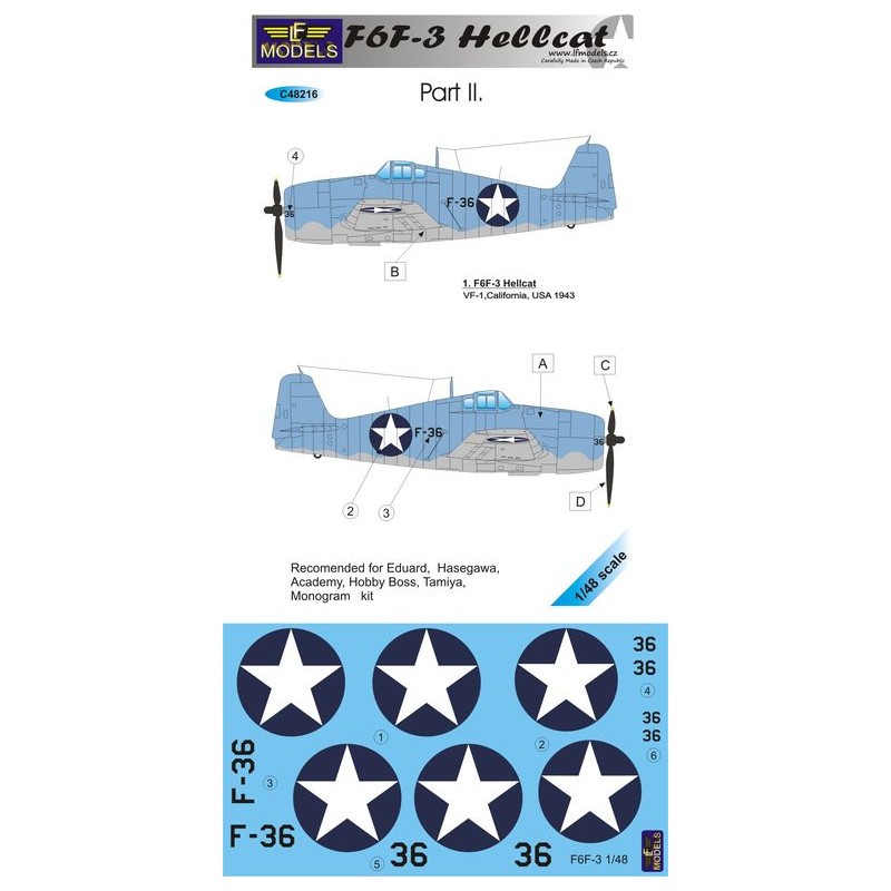 Décal Grumman F6F-3 Hellcat part II. F-36, VF-1, California 1943