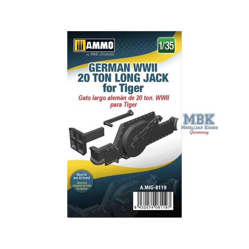 Cric long 20 tonnes allemand WWII pour Tiger 1:35