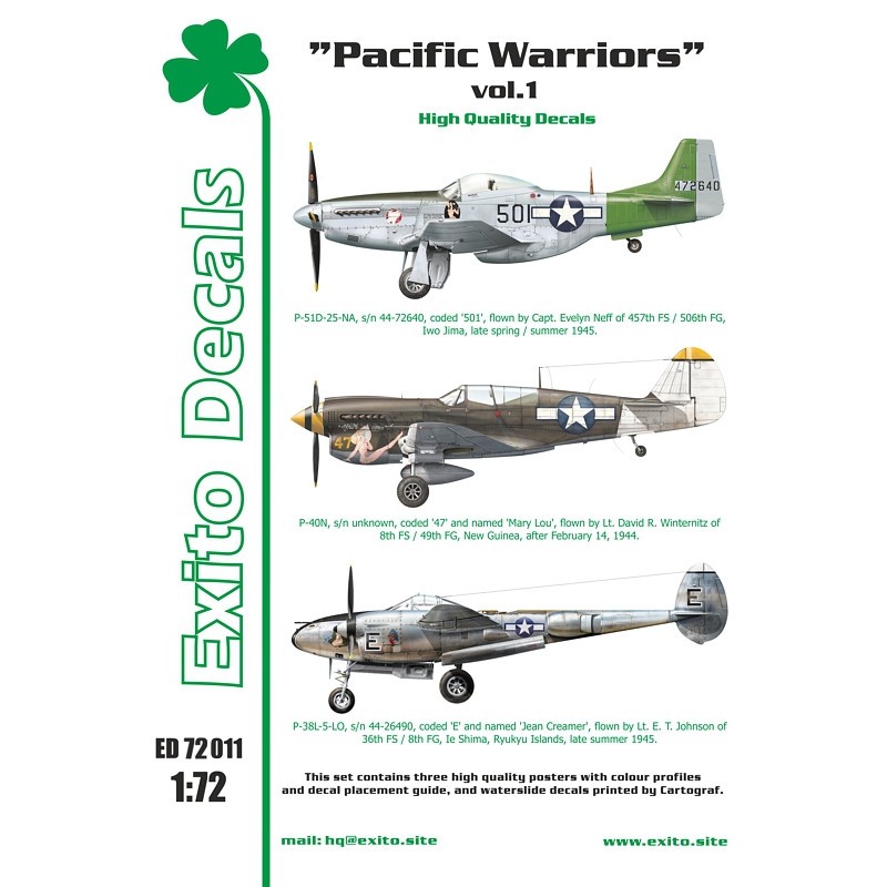 Décal Pacific Warriors vol.1 'et comprend des marquages ​​​​pour trois avions de chasse américains opérant dans la prise de forc