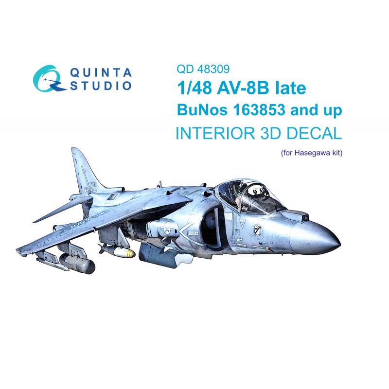 McDonnell-Douglas AV-8B Harrier Late 3D-Printed & coloured Interior on decal paper (designed to be used with Hasegawa kits) (SMA