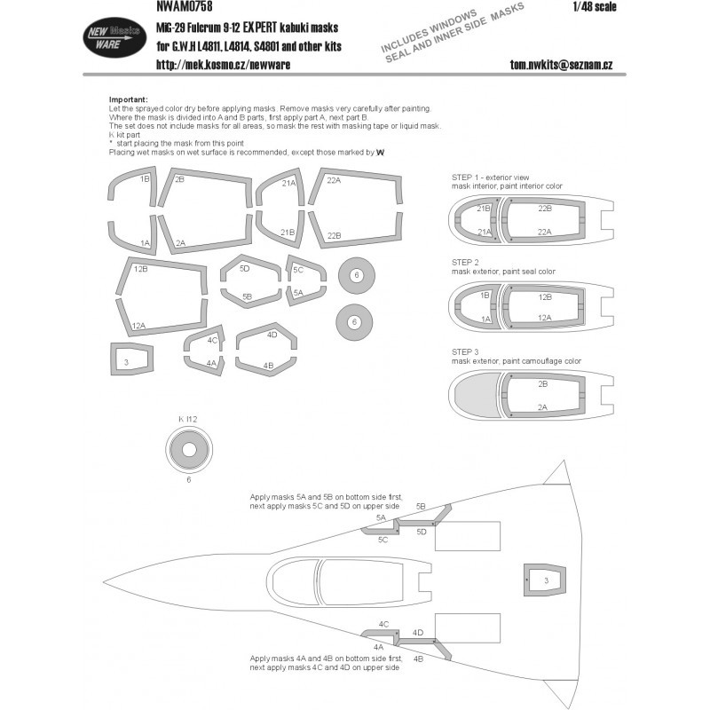 Accessoire Mikoyan MiG-29 Fulcrum 9-12 EXPERT masques kabuki verrière d'avion