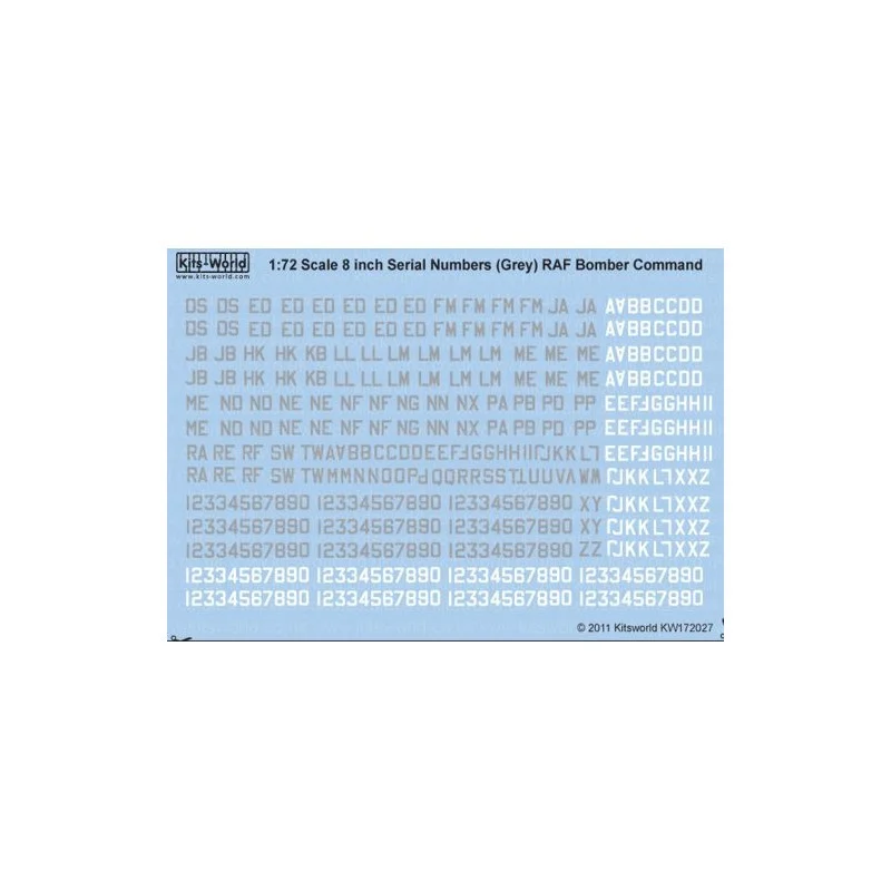 Décal Lettres et chiffres de série RAF 8' m/s/gris et blanc.