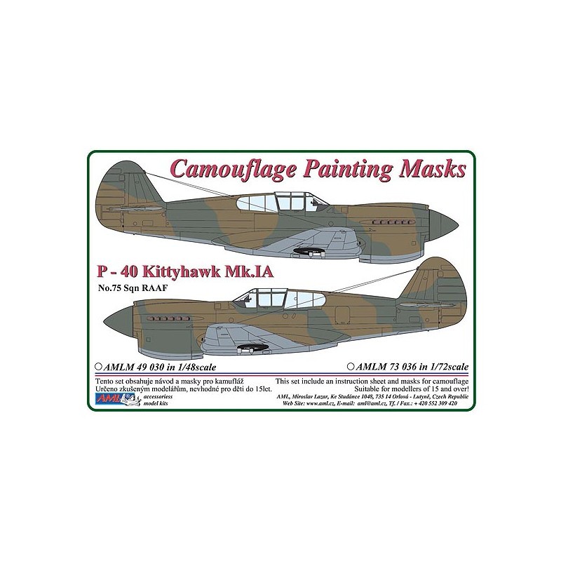 Curtiss P-40 Kittyhawk Mk.IAmasque de peinture à motif camouflage du 75. Squadron RAAF (conçu pour être utilisé avec les kits Ha
