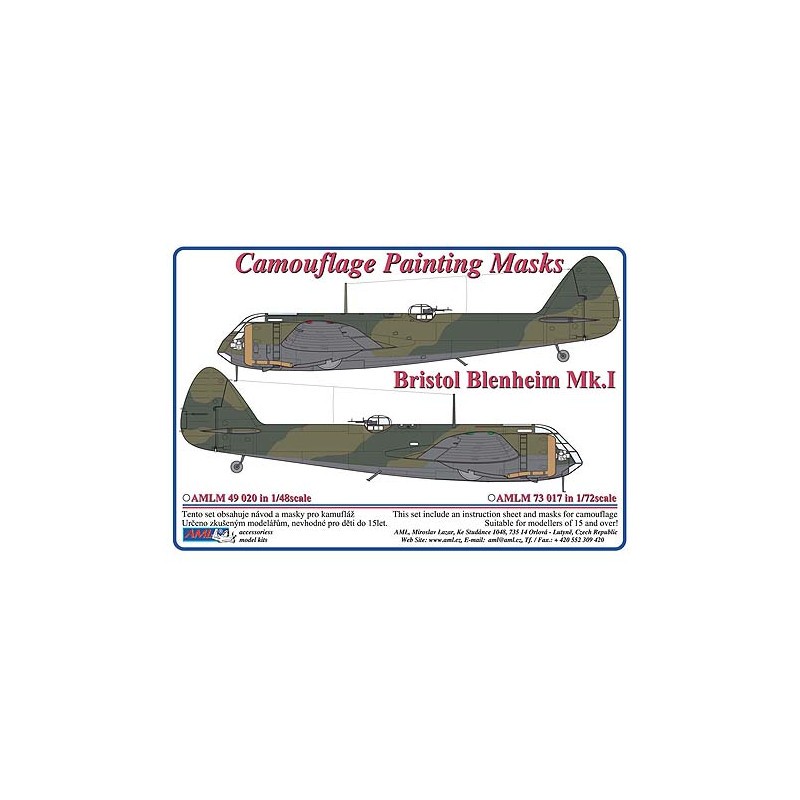 Masque de peinture à motif camouflage Bristol Blenheim Mk.I (conçu pour être utilisé avec les kits de cellule classiques)
