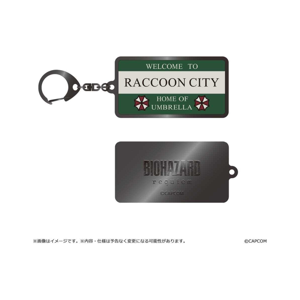 Resident Evil Requiem porte-clés en métal Raccoon City Welcome Sign