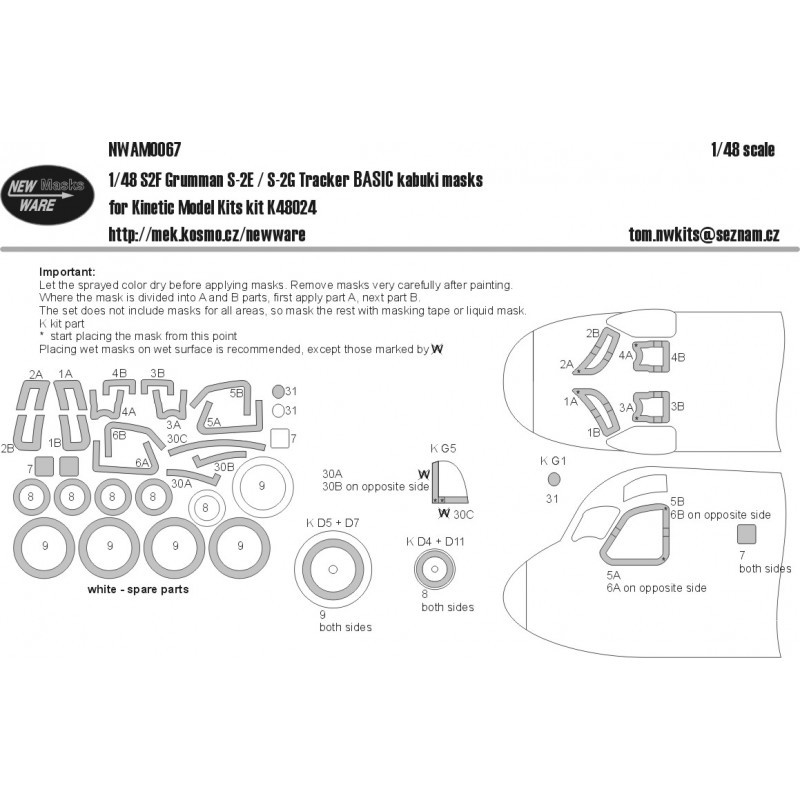 Accessoire Grumman S-2E/G Tracker BASIC (conçu pour être utilisé avec les kits Kinetic Model)