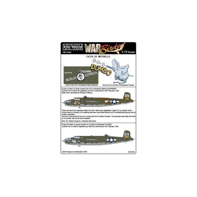 Décal Catch 22 Mitchells nord-américain B-25H-1NA 43-4432 6N 'Berlin Express' 410V (N10V) - B-25J-25 43-94512 6V 'Dumbo' N9451Z