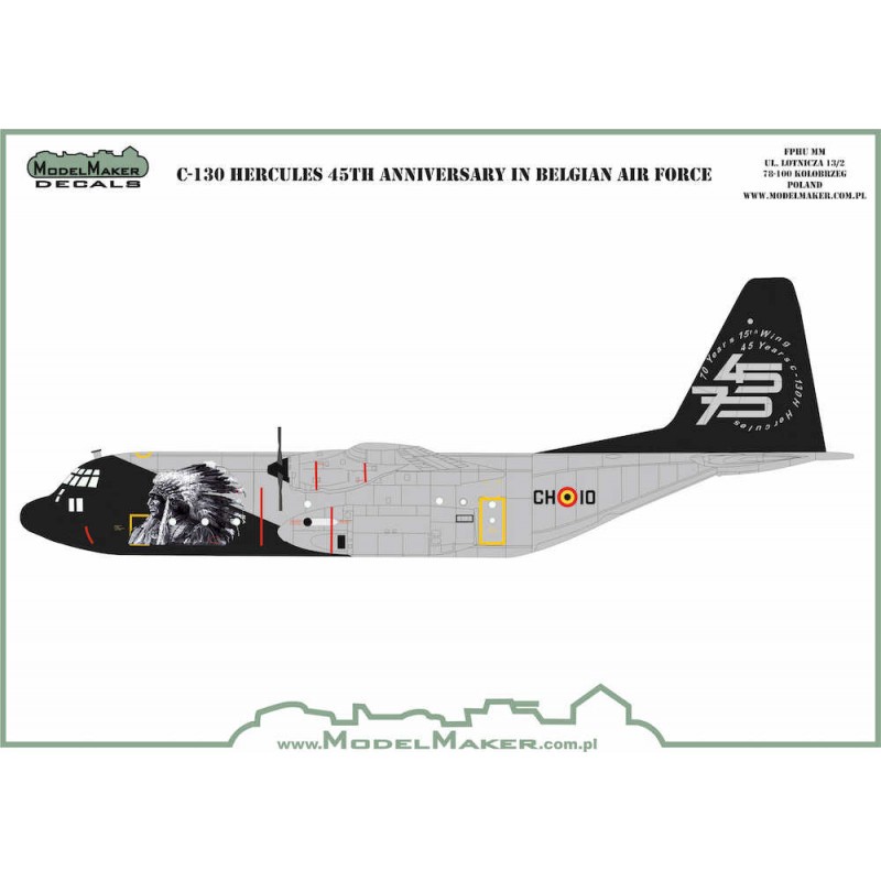 Décal Lockheed C-130 Hercules 45e anniversaire dans l'armée de l'air belge