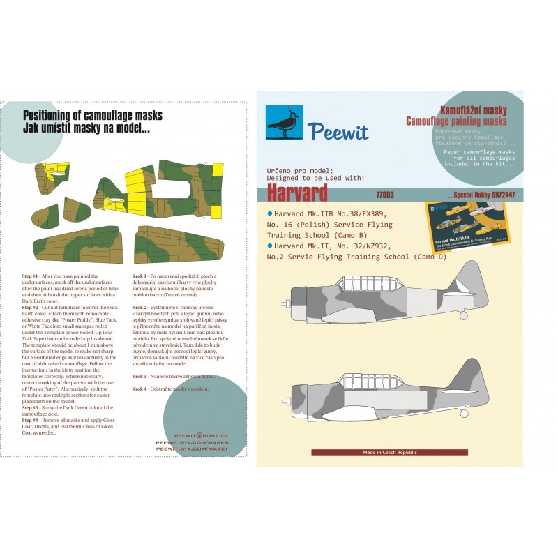 Masques de peinture à motif camouflage North-American Harvard Mk.II/III/IV (conçus pour être utilisés avec les kits Special Hobb